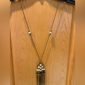 Stunning Vintage-Style Faux Pearl Chandelier 36” Necklace Brass Cable Chain